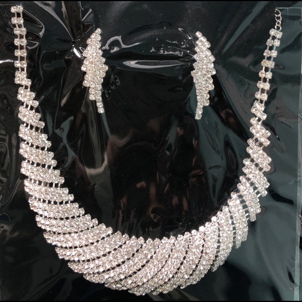 Christina Silver Tone & Clear Gem Necklace Set